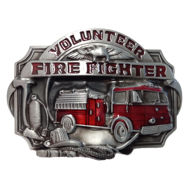 Red Fire Truck Fire Fighter Metal Belt Buckle 