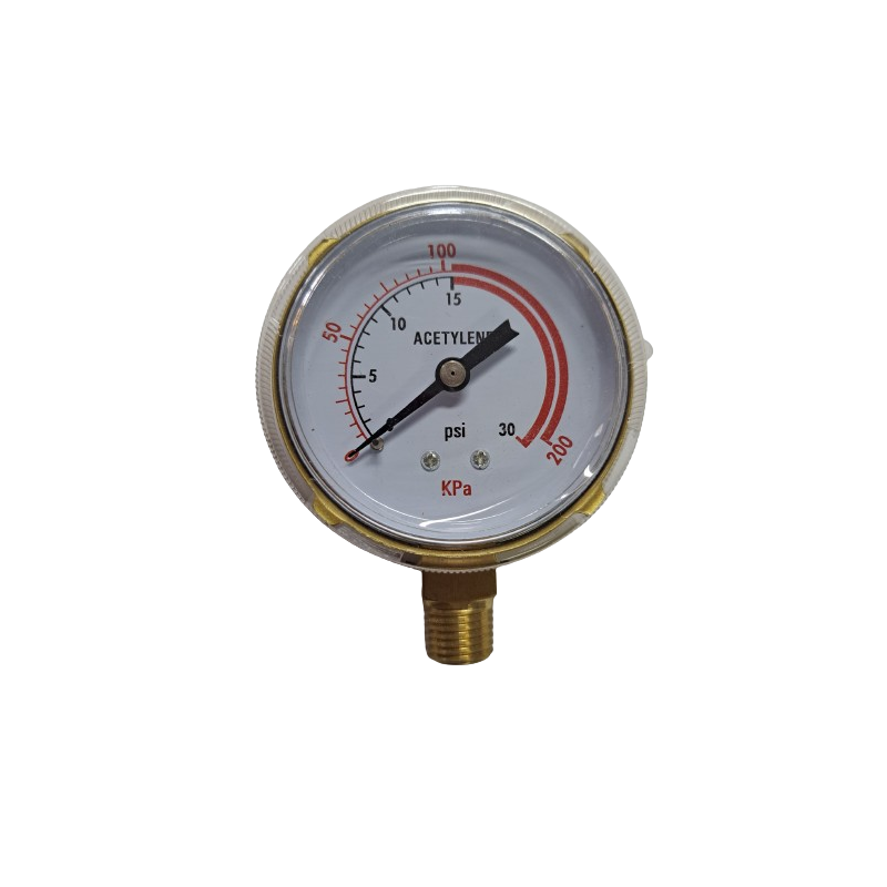 Acetylene Pressure Gauge, 0 - 30 PSI, 2-1/2" Dial 1/4" NPT