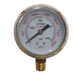 Oxygen Pressure Gauge, 0 - 4000 PSI, 2-1/2" Dial 1/4" NPT