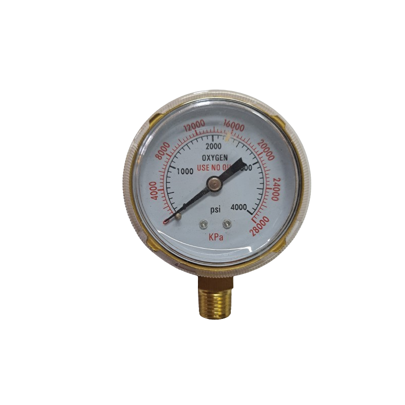 Oxygen Pressure Gauge, 0 - 4000 PSI, 2-1/2" Dial 1/4" NPT