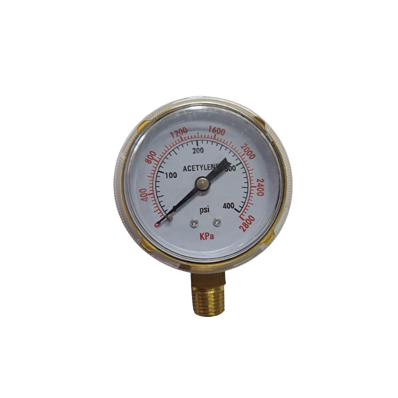 Acetylene Pressure Gauge, 0 - 400 PSI, 2-1/2" Dial 1/4" NPT
