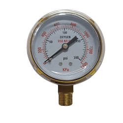 Oxygen Pressure Gauge, 0 - 200 PSI, 2-1/2" Dial 1/4" NPT