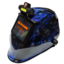 Auto-darkening True Color Helmet with LED Light, Blue Flames